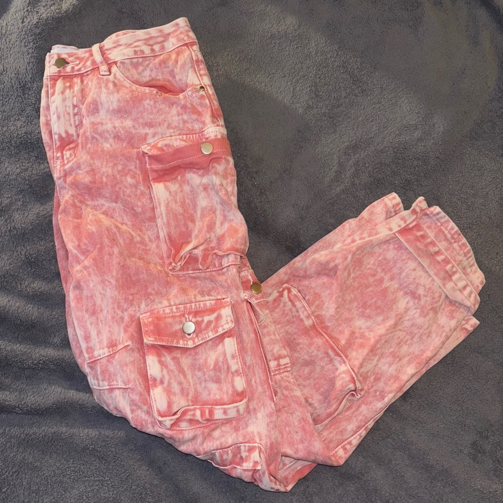 High Rise Pink Tie-Dye Cargos